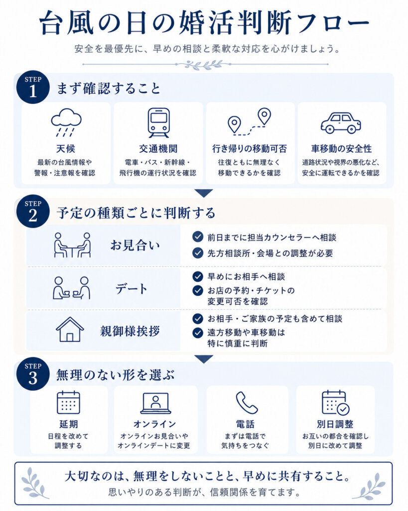 台風の日の婚活判断フロー